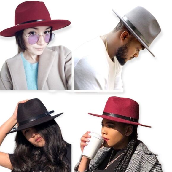 Black Tall Dented Crown Stiff Brim Fedora - Picture 3 of 4